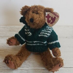 Vintage 90s Ty Attic Treasures "Mason" Jointed 8" Brown Bear W/Sweater